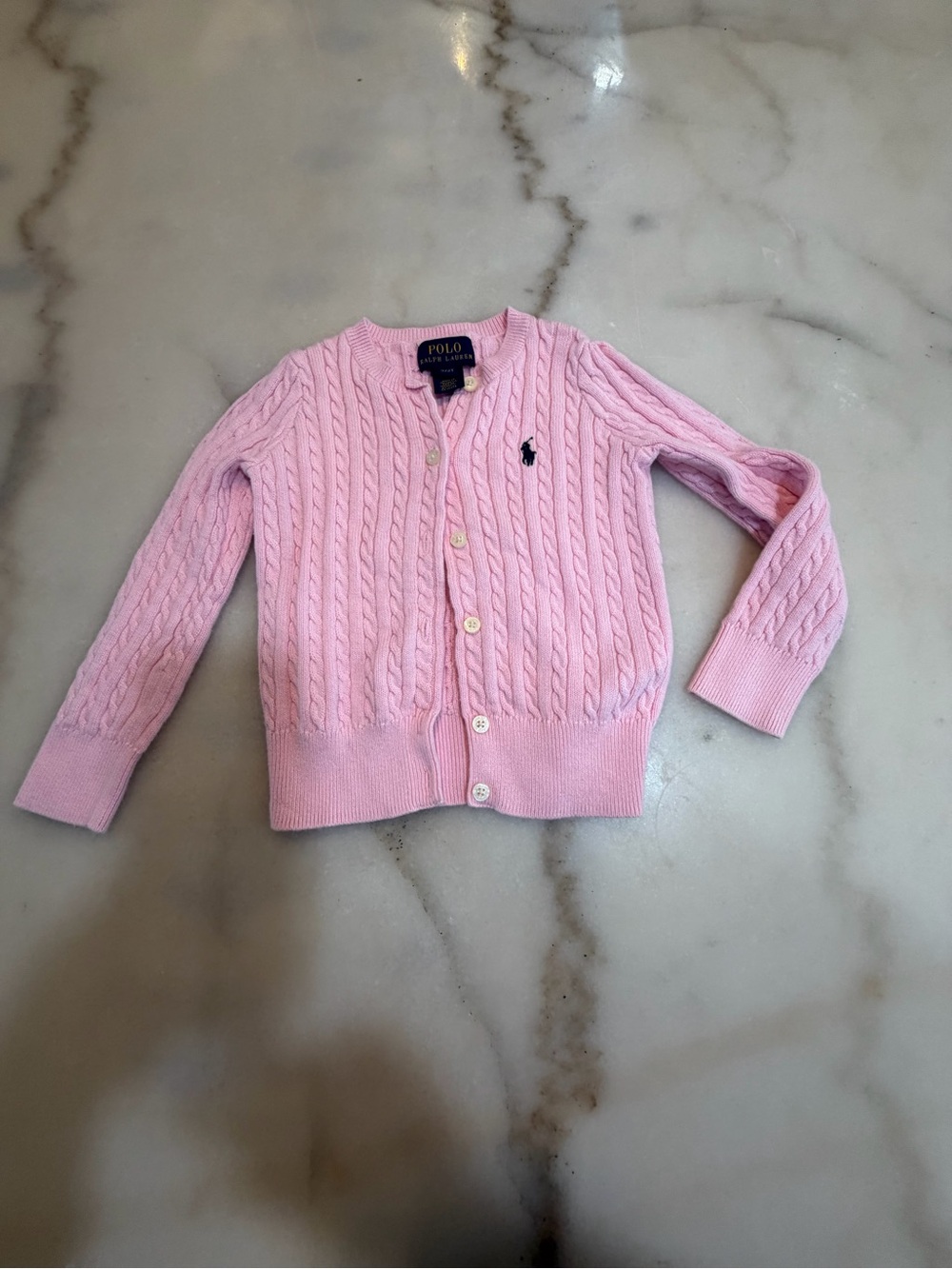 Polo by Ralph Lauren Pink Cable-Knit Button Front Cardigan